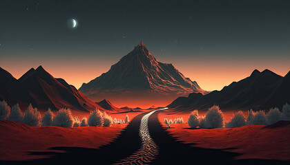 Red Desert at Dusk Landscape Background created with Generative AI Tools