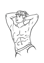 Muscular man in swimming trunks
illustration, isolated on white background