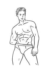 Fototapeta premium Muscular man in swimming trunks illustration, isolated on white background