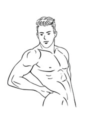 Muscular half-naked man
illustration, isolated on white background