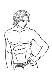 Muscular half-naked man
illustration, isolated on white background