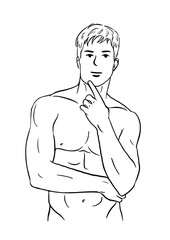 Muscular half-naked man
illustration, isolated on white background