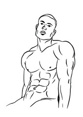 Fototapeta na wymiar Muscular half-naked man illustration, isolated on white background