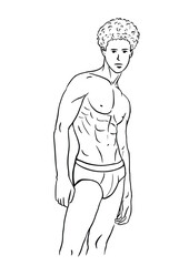 Fototapeta na wymiar Muscular man in swimming trunks illustration, isolated on white background
