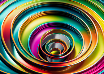 Fototapeta na wymiar An abstract concentric colorful metal circles, Humanly enhanced, AI Generated image.