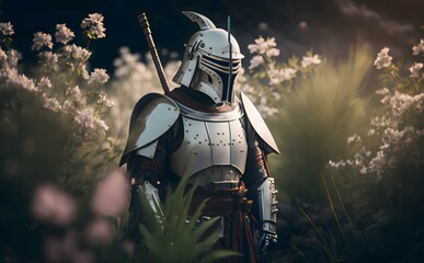 Naklejka premium knight in armor, generative art, helmet, samurai