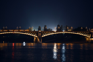 Fototapeta na wymiar Budapest beautiful panoramic view at night-Margaret bridge