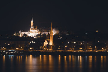 Fototapeta na wymiar Fisherman's Bastion at night in Budapest Hungary