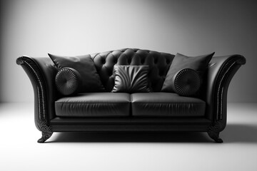 A black leather couch on a clean background