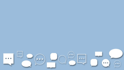 様々な吹き出しが飛び出す背景  
ソーシャルネットワーク、多種多様な意見、コミュニケーションをイメージしたシンプルな背景