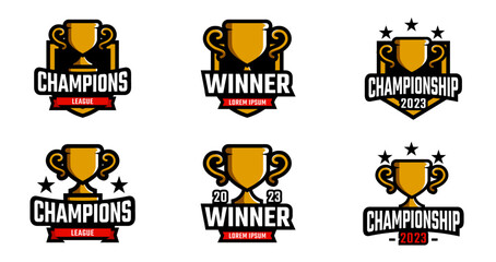 Trophy champion collections with badge or emblem style