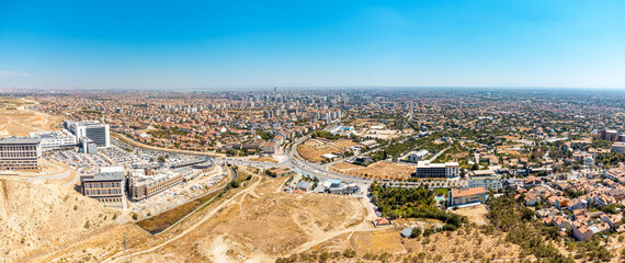 Konya city aerial skyline cityscape view from above. Turkish real estate and town life concept