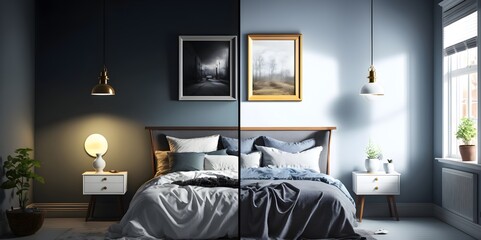 minimal style interior design of bedroom, Generative AI