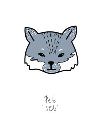 Color clip art of a pet on a white or transparent background. From a vector large set. Hare, hamster, cat, dog, mouse, raccoon, fox, kittens, toys, parrot