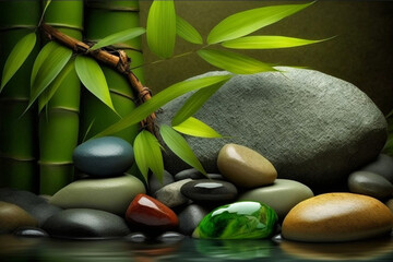 Fototapeta na wymiar Spa background with bamboo and zen stones, illustration