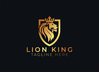 Royal king lion crown symbols. Elegant gold Leo animal logo. Premium luxury brand identity icon. Vector illustration.