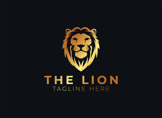 Royal king lion crown symbols. Elegant gold Leo animal logo. Premium luxury brand identity icon. Vector illustration.