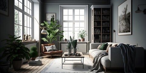 interior design of living room in minimal style, Generative AI