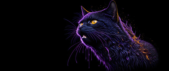 A colorful abstract portrait cat on black background. Generative AI

