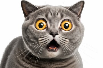 British cat with a surprised look on a white background. Generative AI