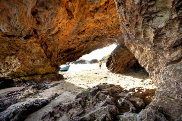 Cave on a sea cliff overlooking the sea in Nghe An province, Vietnam