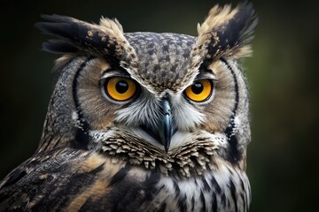Close up of an old owl, portrait of an animal, main focus on a bird. Generative AI