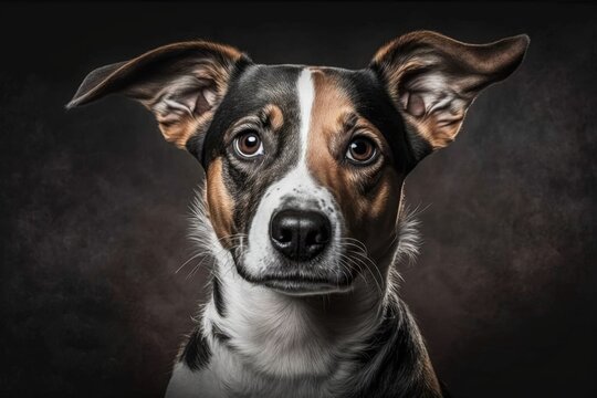 A cute studio picture of a dog from a shelter on a plain background. Generative AI