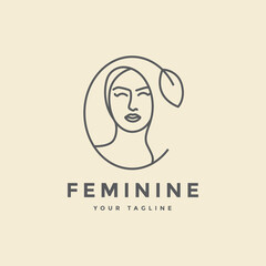 beautiful woman face natural freshness salon make up hairstyle logo design vector