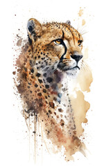 Illustration Cheetah in watercolor. Animal on a white background, generative AI