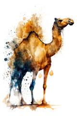 Illustration camel in watercolor. Animal on a white background, generative AI