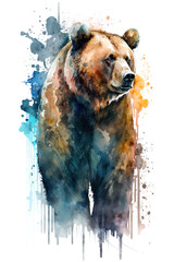 Illustration bear in watercolor. Animal on a white background, generative AI