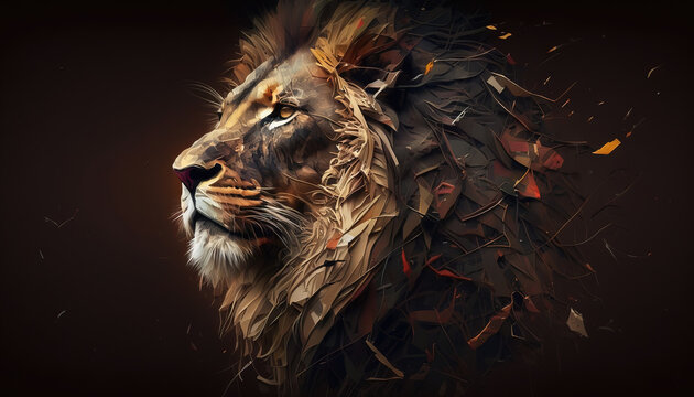 Lion animal abstract wallpaper. Contrast background panthera in vivid colors generative ai