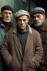 Fototapeta premium three pensioners, best friends, long winter clothes, life after work