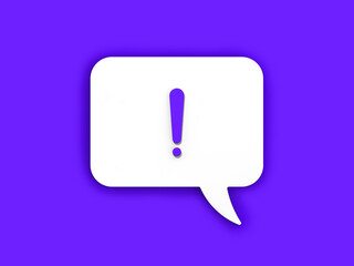Blue exclamation mark on a white message board. Alarm signal in the phone. Danger alert. Message on a blue background. Horizontal image. 3D image. 3D rendering.