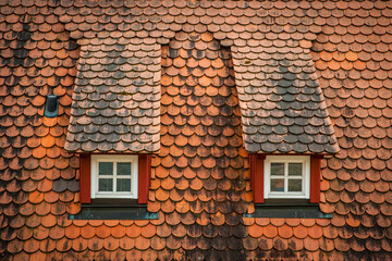 old roof and windows of a medieval house in noerdlingen