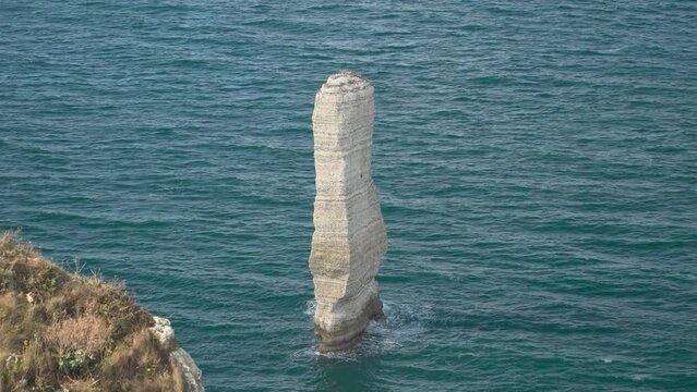 L&rsquo;Aiguille de Belval, White needle Rock at Alabaster Coast near Etretat, Normandy France
