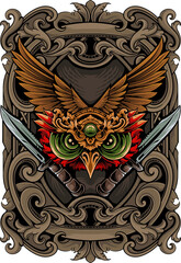 owl head vector design with ornament
