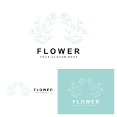 Simple Botanical Leaf and Flower Logo, Vector Natural Line Style, Decoration Design, Banner, Flyer, Wedding Invitation, and Product Branding
