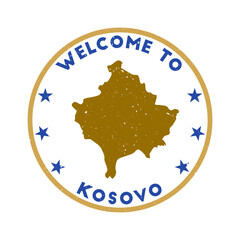 Welcome to Kosovo stamp. Grunge country round stamp with texture in Fist of the North Star color theme. Vintage style geometric Kosovo seal. Vibrant vector illustration.
