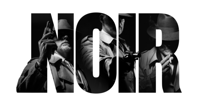 Noir film and vintage detective character