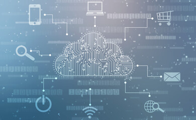 2d illustration of Cloud computing, Digital Cloud computing Concept background. Cyber technology, internet data storage, database and data server concept