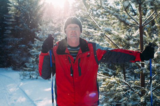 Portrait of confident man skiing