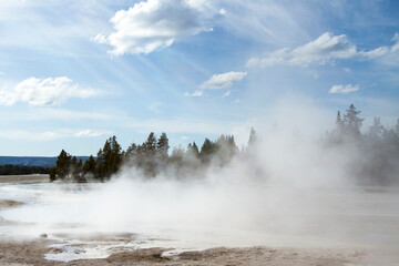 Steam coming out from hot spring at Yellowstone National Park