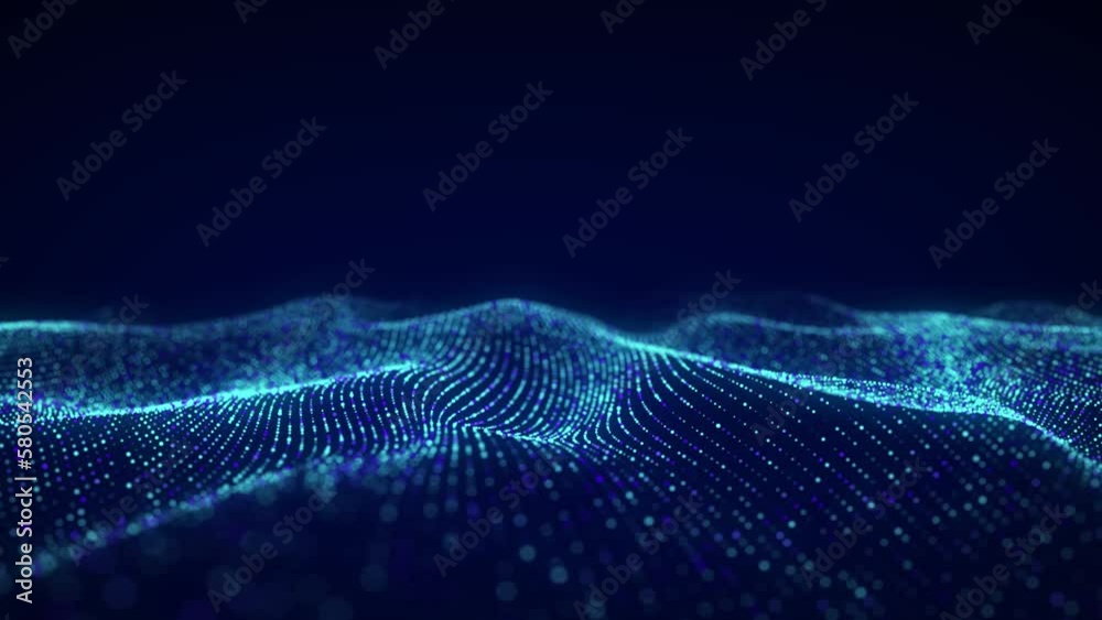 Poster 3D digital dynamic wave. Flow digital structure. Secure cybersecurity data connection. Cyber technology background. 3D rendering.	