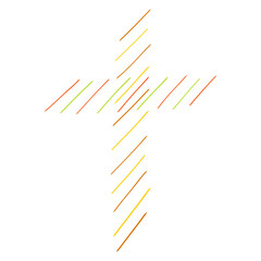 abstract colorful christian cross from lines diagonally, on white background