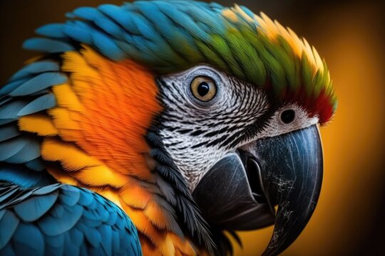 Close up portrait of a colorful parrot, parrot portrait, parrot wallpaper image 1920x1080 size. Generative AI