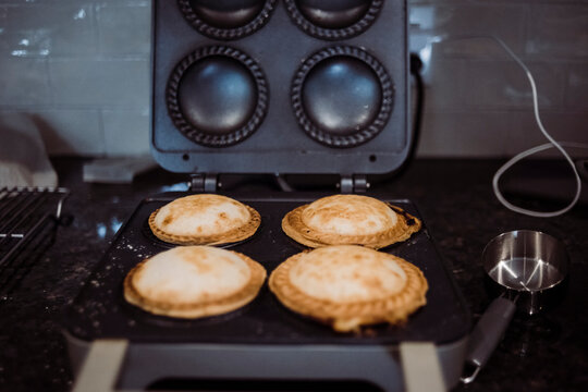 High angle view of pancakes in machine