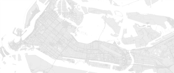 White and light grey Abu Dhabi city area vector background map, streets and water cartography illustration.