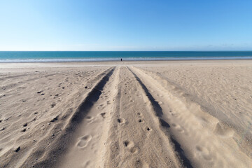 Footprint in the sand, beach of Bricqueville-sur-Mer