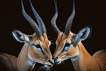 Love from an impala ( Aepyceros melampus ) During the rutting season, two male impalas have a private moment together. Both good and bad. Generative AI